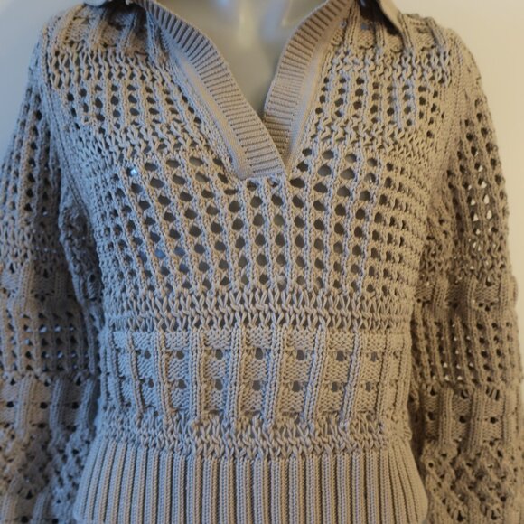 NWT Womens Jonathan Simkhai Gray Open Knit Collared Sweater XS - Picture 4 of 7